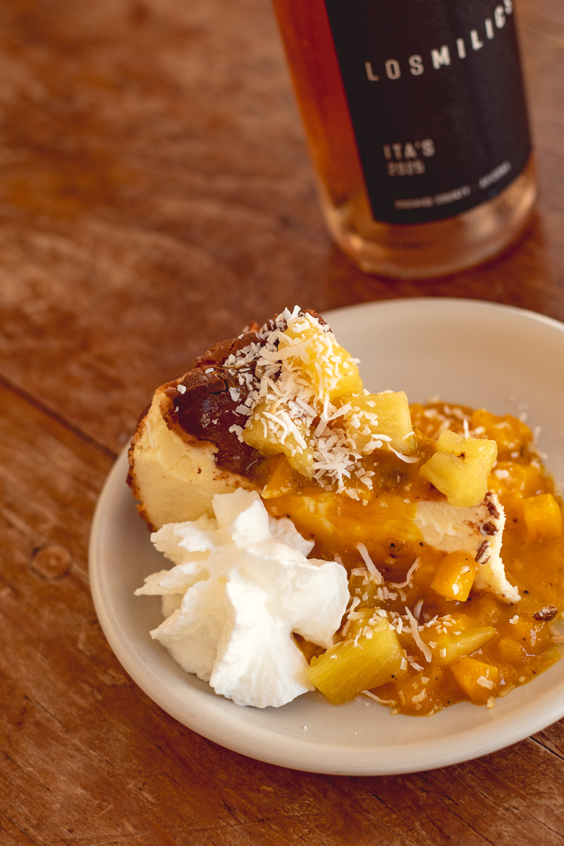 Tropical Basque Cheesecake at Los Milics Vineyards Tucson Tasting Room (Photo by Jackie Tran)